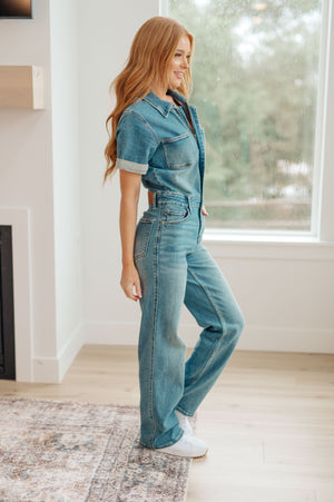 Judy Blue High Waist Sylvia Short Sleeve Denim Jumpsuit