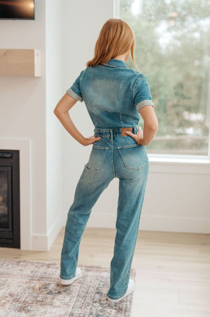 Judy Blue High Waist Sylvia Short Sleeve Denim Jumpsuit