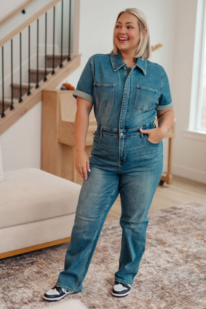Judy Blue High Waist Sylvia Short Sleeve Denim Jumpsuit