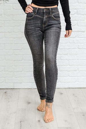 Judy Blue High Waist Front Yoke Skinny Black Wash Jeans