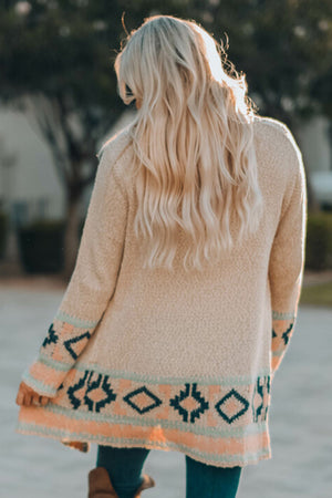 Aztec Open Front Longline Cardigan