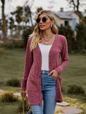 Brushed Ribbed Cardigan with Pockets - 7 colors