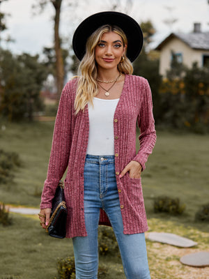 Brushed Ribbed Cardigan with Pockets - 7 colors