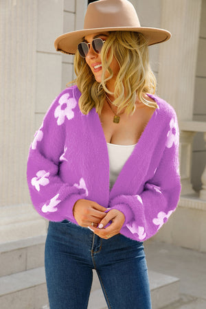 Floral Open Front Fuzzy Cardigan - 5 colors