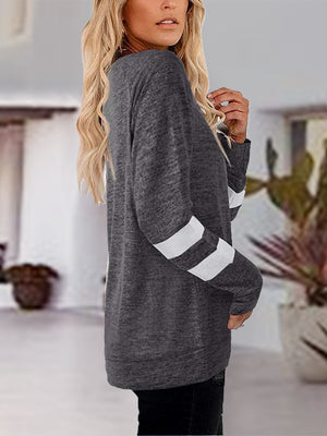 V-Neck Striped Raglan Sleeve Top - 4 colors