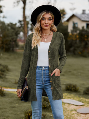 Brushed Ribbed Cardigan with Pockets - 7 colors
