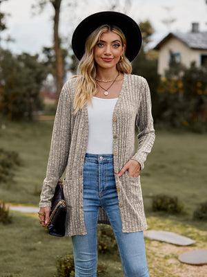 Brushed Ribbed Cardigan with Pockets - 7 colors