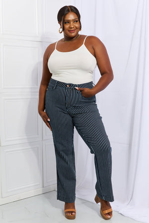 Judy Blue High Waist Tummy Control Striped Straight Trouser Jeans
