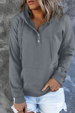 Dropped Shoulder Long Sleeve Hoodie with Pocket - 9 colors