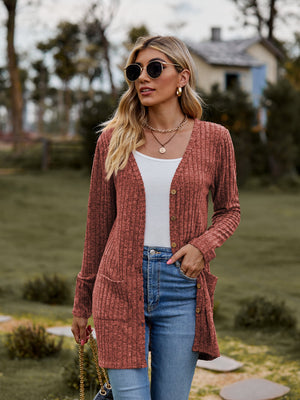 Brushed Ribbed Cardigan with Pockets - 7 colors