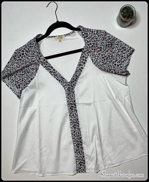 All Around Leopard Trimmed Blouse