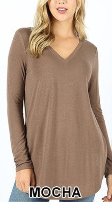 Long Sleeve V Neck Round Hem - Asst colors by Zenana